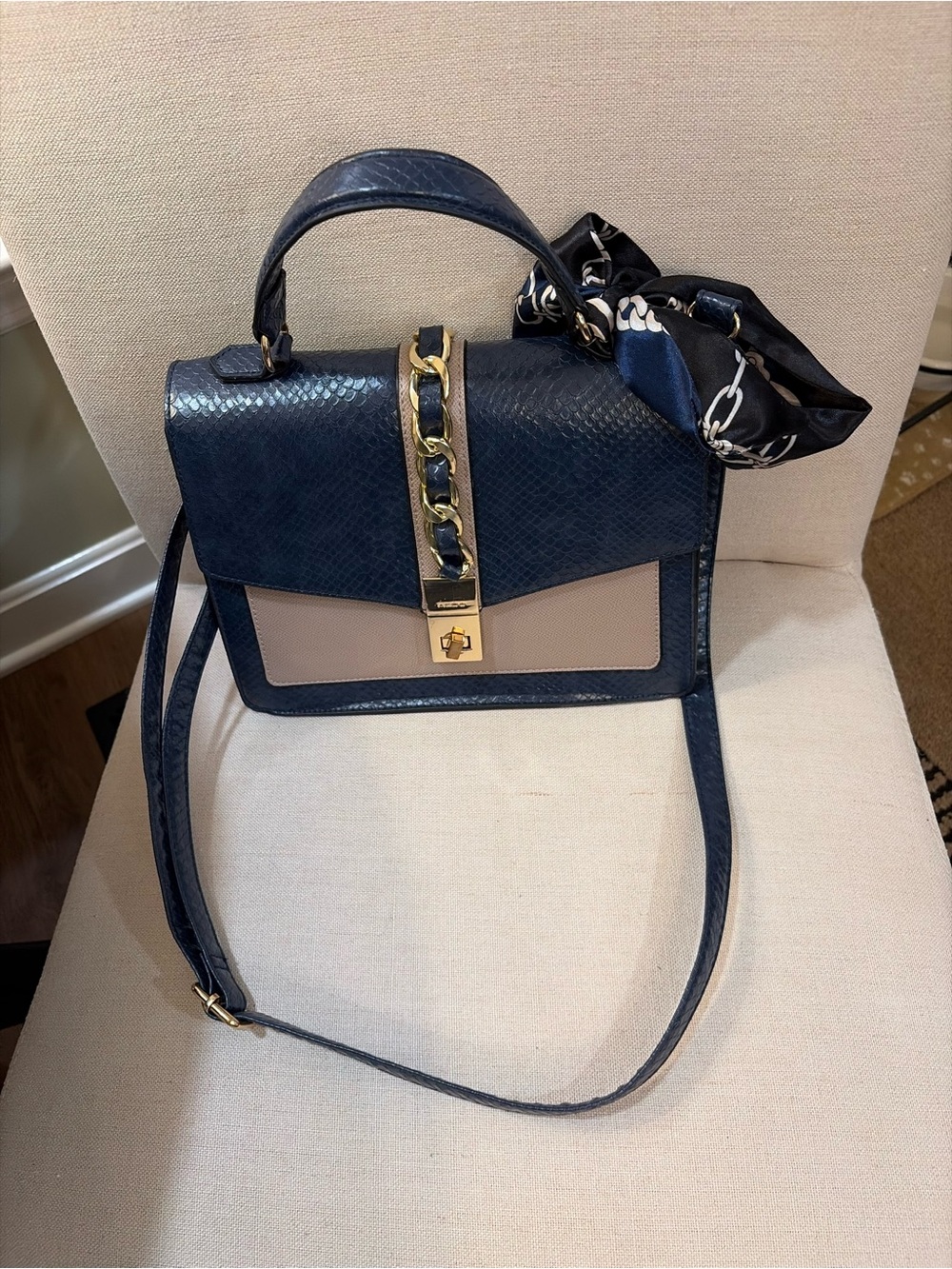 Aldo Navy and Taupe Top-Handle Crossbody Bag
